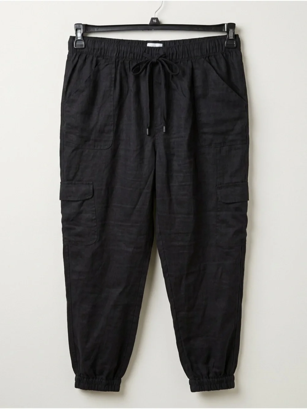Nicole Miller linen Black ankle balloon Cargo beach Pants - Picture 1 of 12